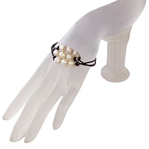 Fresh‎ Water Pearl Bracelet Corded Brown Multi Strand Coastal Beach Adjustable. - Picture 12 of 16